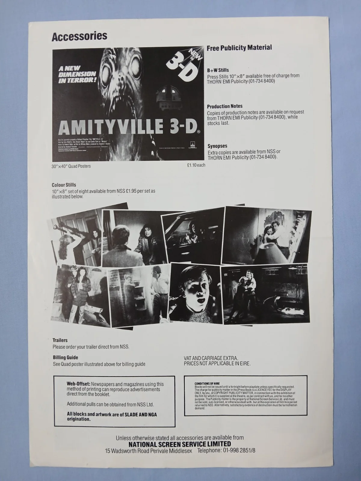 AMITYVILLE 3-D (1983) rare original UK Exhibitors Campaign Press Book, image 3