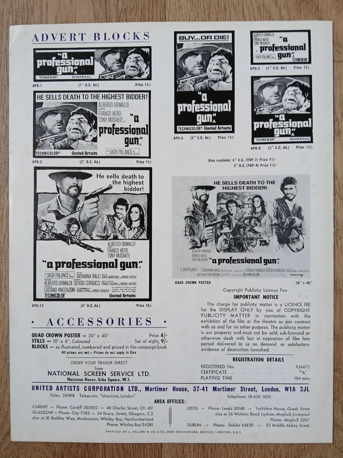 A PROFESSIONAL GUN (1968) orig UK Campaign Press Book - Franco Nero,Jack Palance, изображение 3