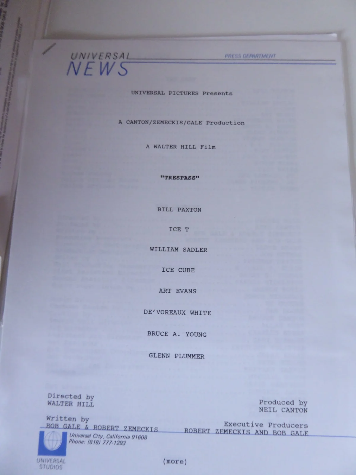 Trespass Universal Pictures Press Kit - Ice T Ice Cube Bill Paxton 9 B/W Photos, image 5