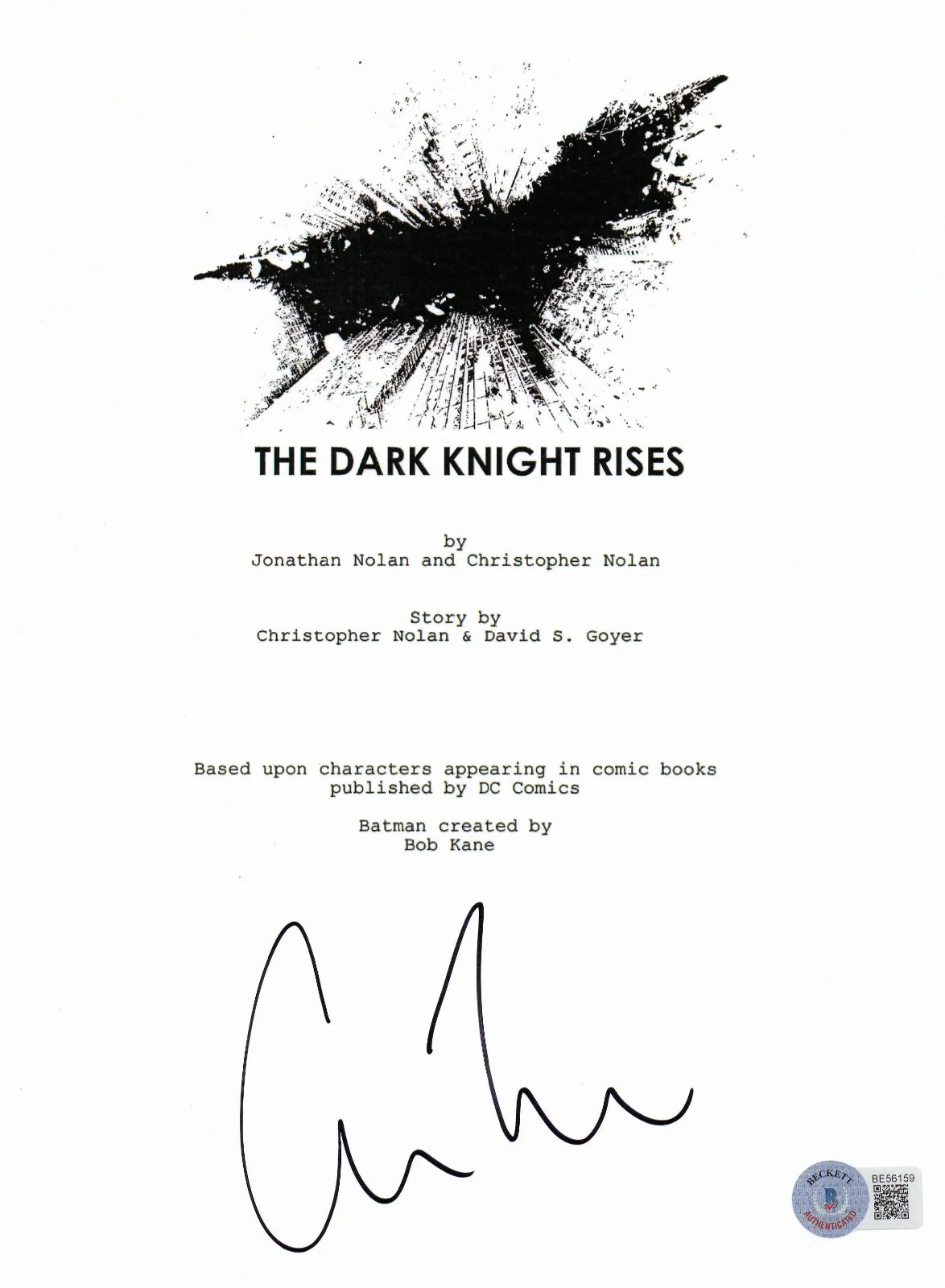 CHRISTOPHER NOLAN — CHRISTOPHER NOLAN SIGNED AUTOGRAPH THE DARK KNIGHT RISES FULL SCRIPT BECKETT