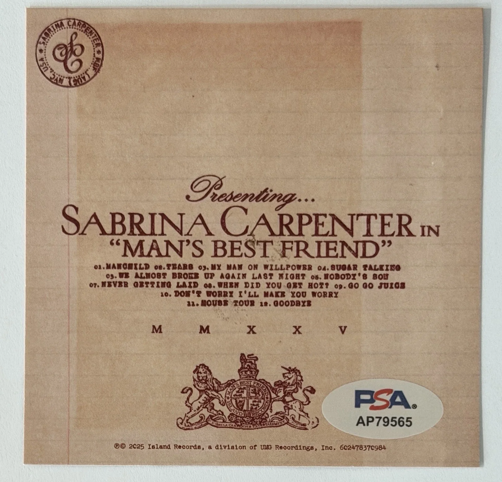 SIGNED Sabrina Carpenter Mans Best Friend Photograph & CD PSA DNA COA Autograph, изображение 2