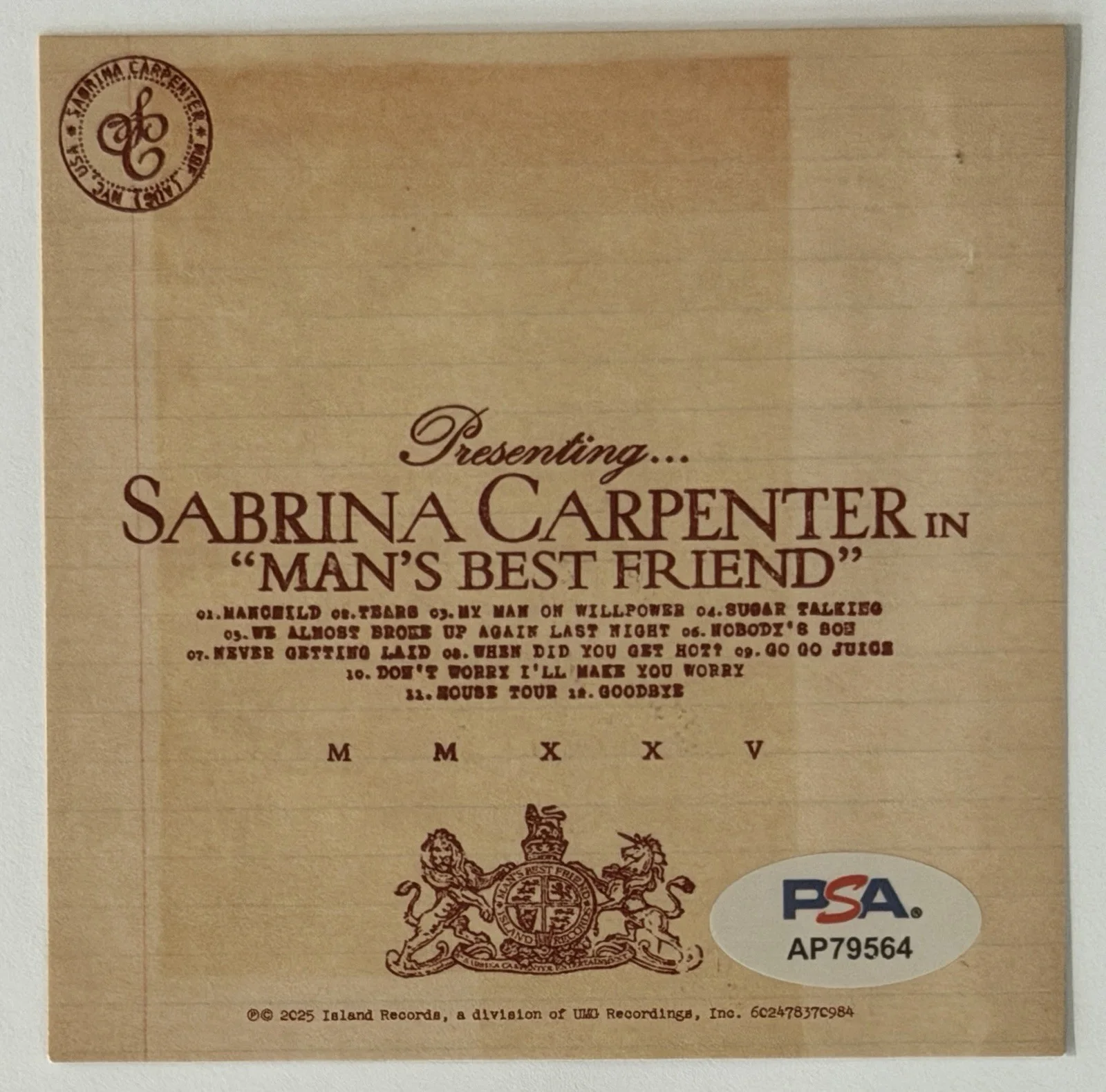 SIGNED Sabrina Carpenter Man’s Best Friend Photograph & CD PSA DNA COA Autograph, изображение 2
