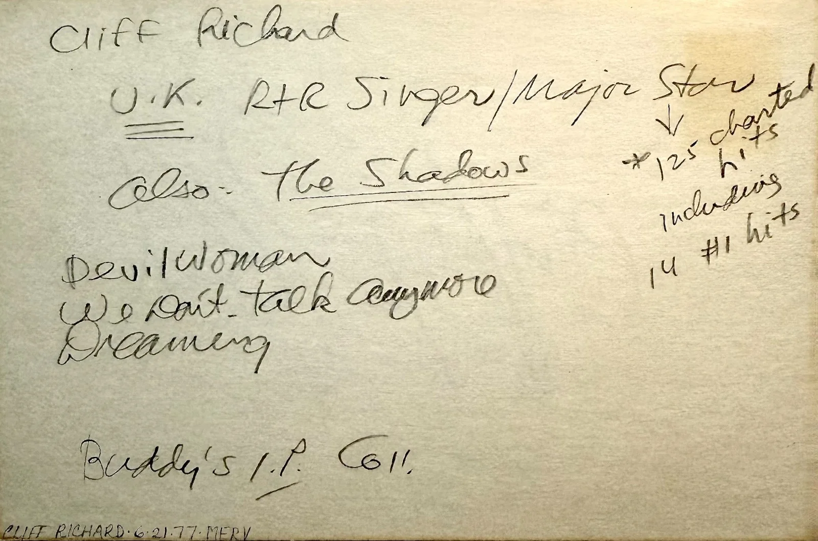 Cliff Richard — CLIFF RICHARD Signed Autographed 4"x 6" INDEX CARD The Young Ones SUMMER HOLIDAY, image 2