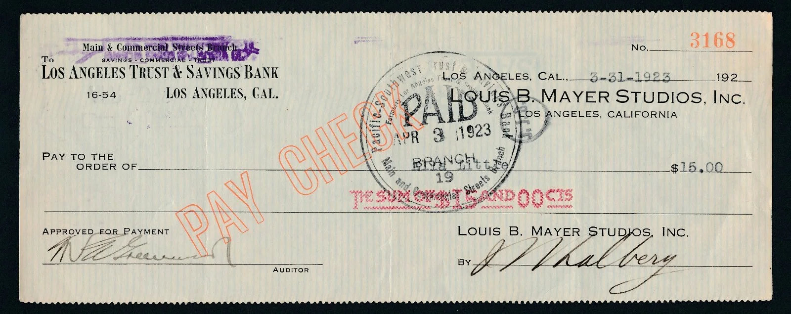 Irving Thalberg - 1923 Signed "Luis B. Meyer Studios" Check - w/ Quality 8x10, изображение 2