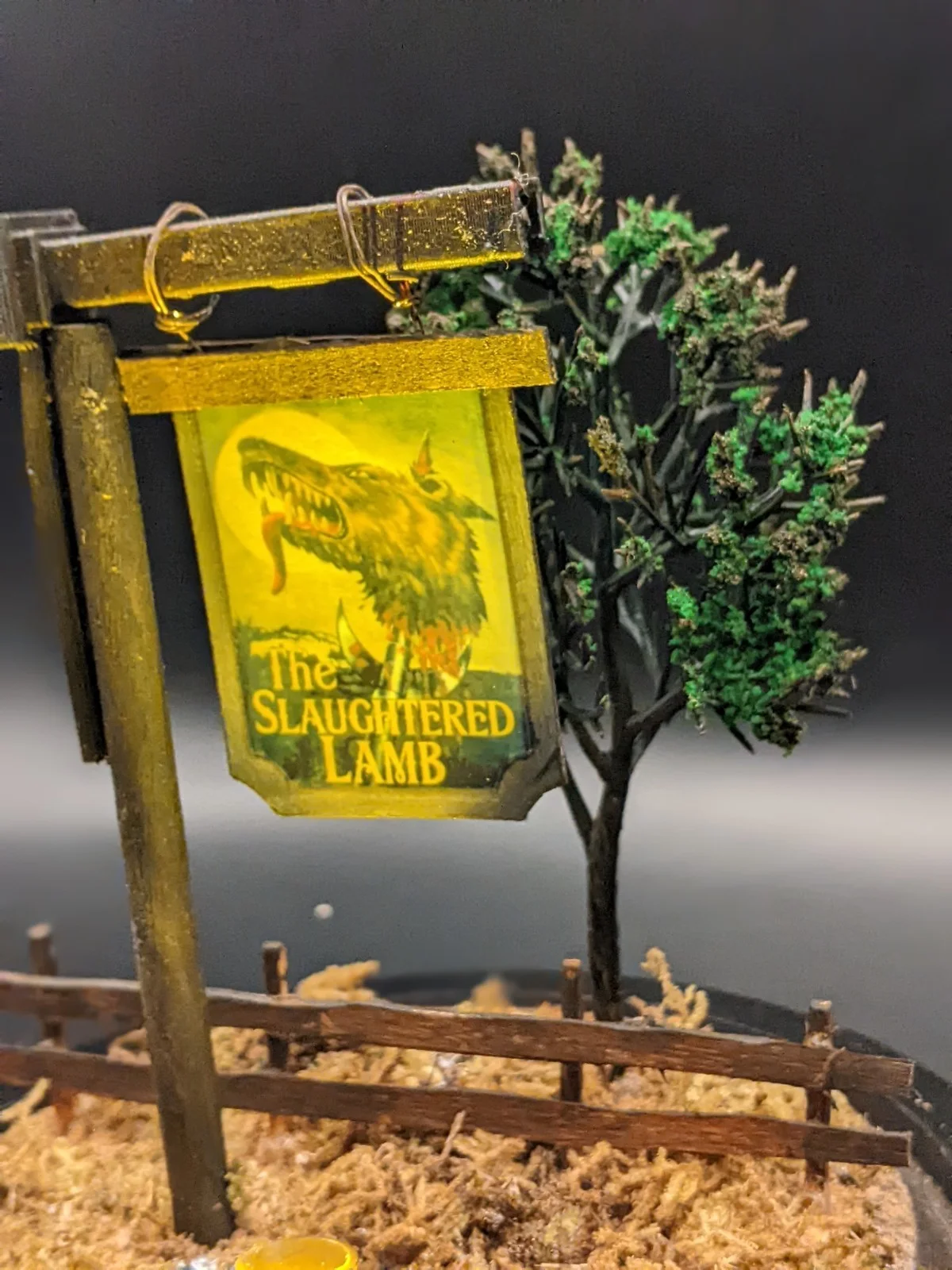 American Werewolf in London Diorama – Handmade Slaughtered Lamb Sign Mini Scene, image 5