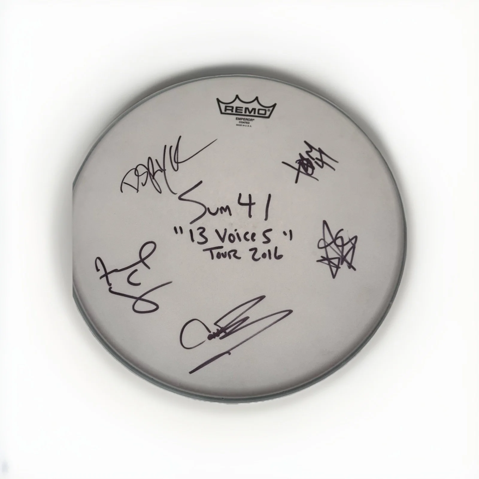 Signed Sum 41 - 13 Voices Tour 2016 Remo Snare Drum Head, image 2