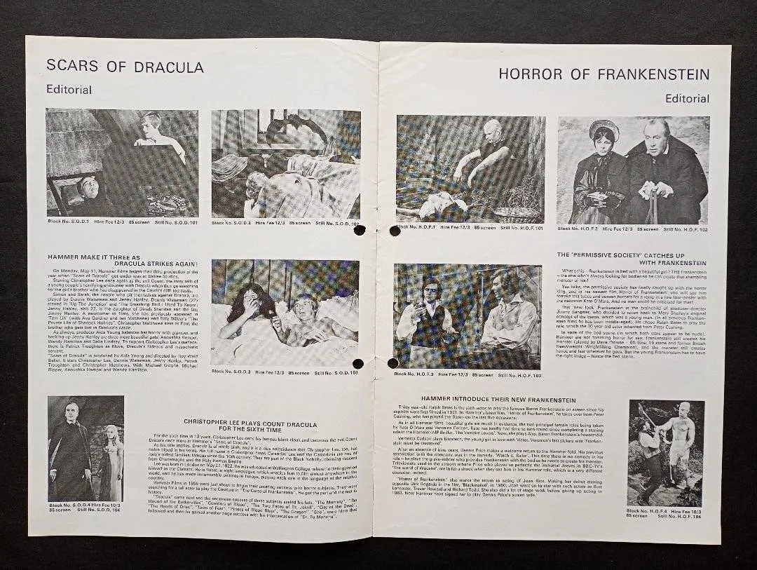 SCARS OF DRACULA / HORROR OF FRANKENSTEIN pressbook, image 2