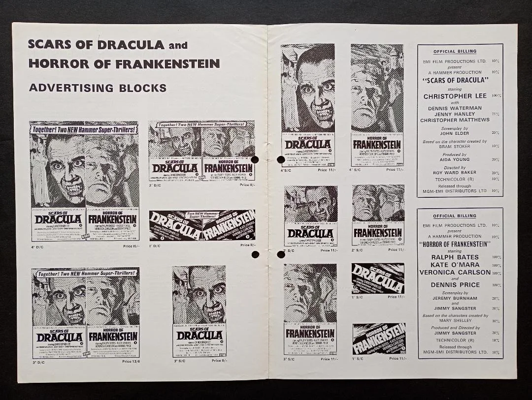 SCARS OF DRACULA / HORROR OF FRANKENSTEIN pressbook, image 3