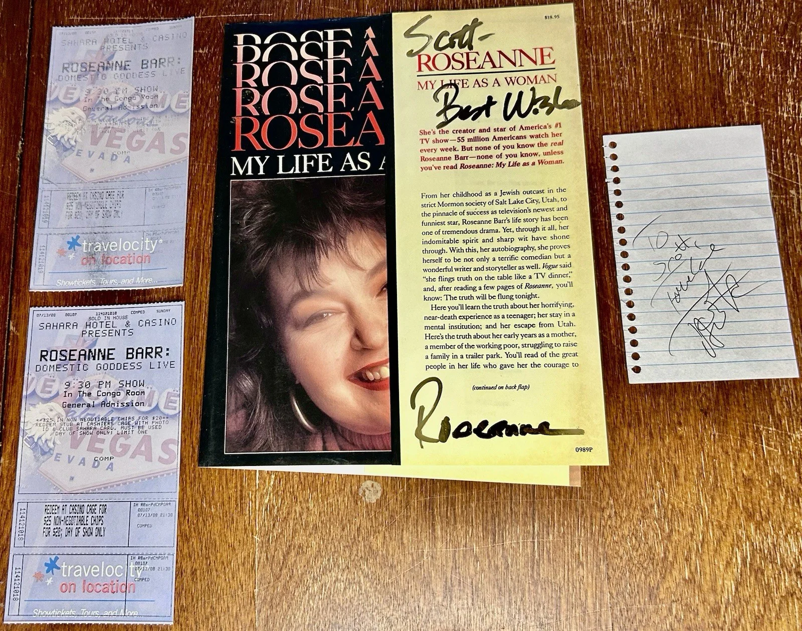 Roseanne Barr — Roseanne Barr Signed My Life As A Woman Book + Tom Arnold Auto + Tickets