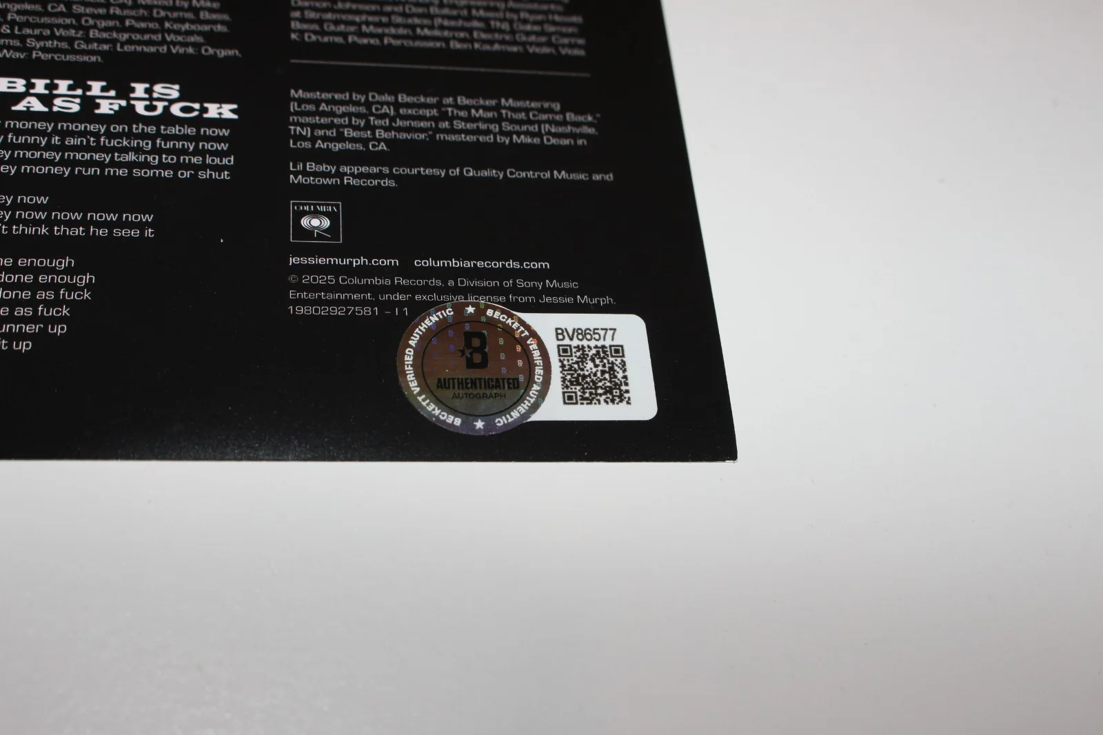 JESSIE MURPH SIGNED SEX HYSTERIA ALBUM FLAT PHOTO INSERT BECKETT COA BLUE STRIPS, изображение 2