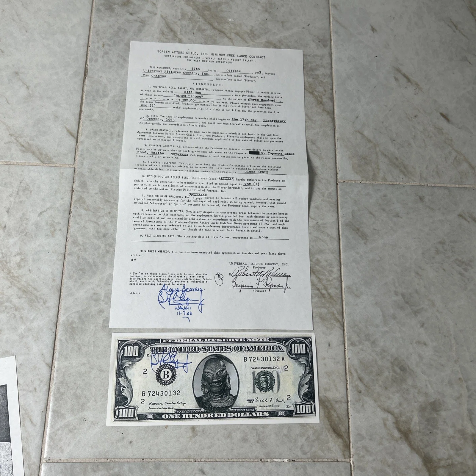 Vtg Ben Chapman Signed Creature The Black Lagoon 1953 Sag Contract, Lot 8, изображение 4