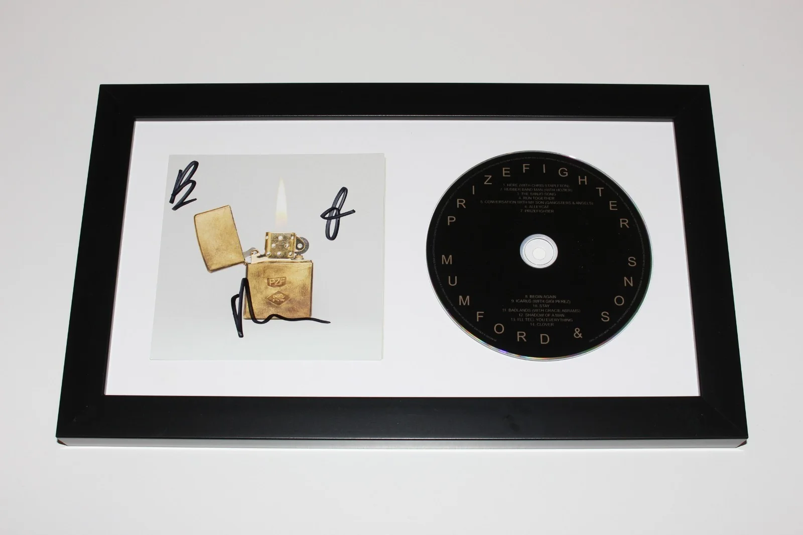 MUMFORD AND SONS BAND SIGNED FRAMED PRIZEFIGHTER CD COVER MARCUS COA BABEL ALBUM, image 2