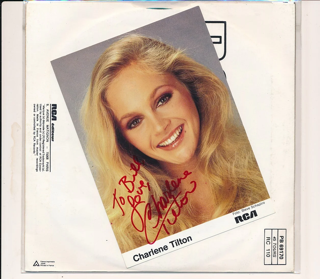 CHARLENE TITLTON Signed Autographed C'EST LA VIE 1984 French RCA 45 RPM RECORD, изображение 2