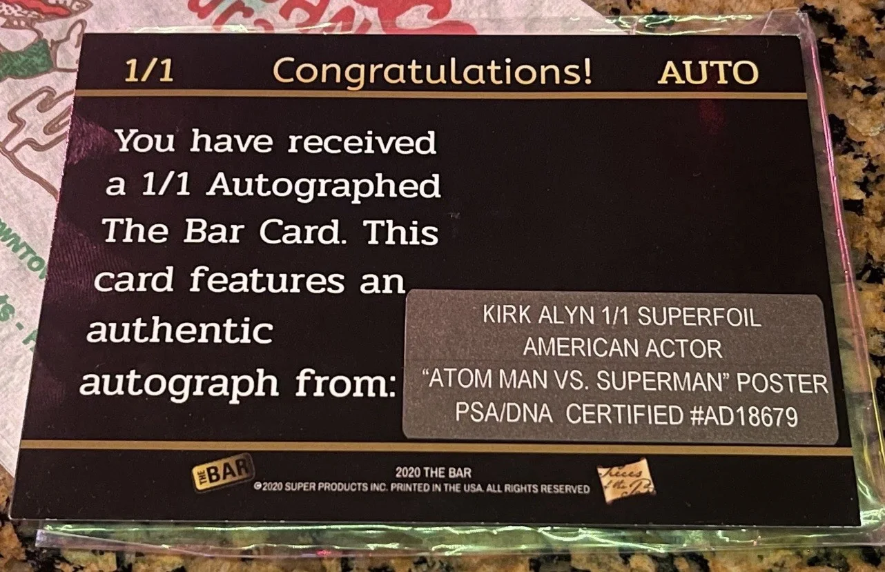 PSA DNA KIRK ALYN 1/1 SIGNED 1ST SUPERMAN 2020 THE BAR CUT AUTO SUPERFOIL, изображение 2