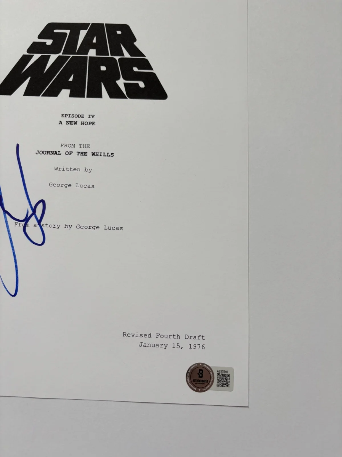 HARRISON FORD SIGNED STAR WARS A NEW HOPE MOVIE SCRIPT COVER HAN SOLO BAS, image 2
