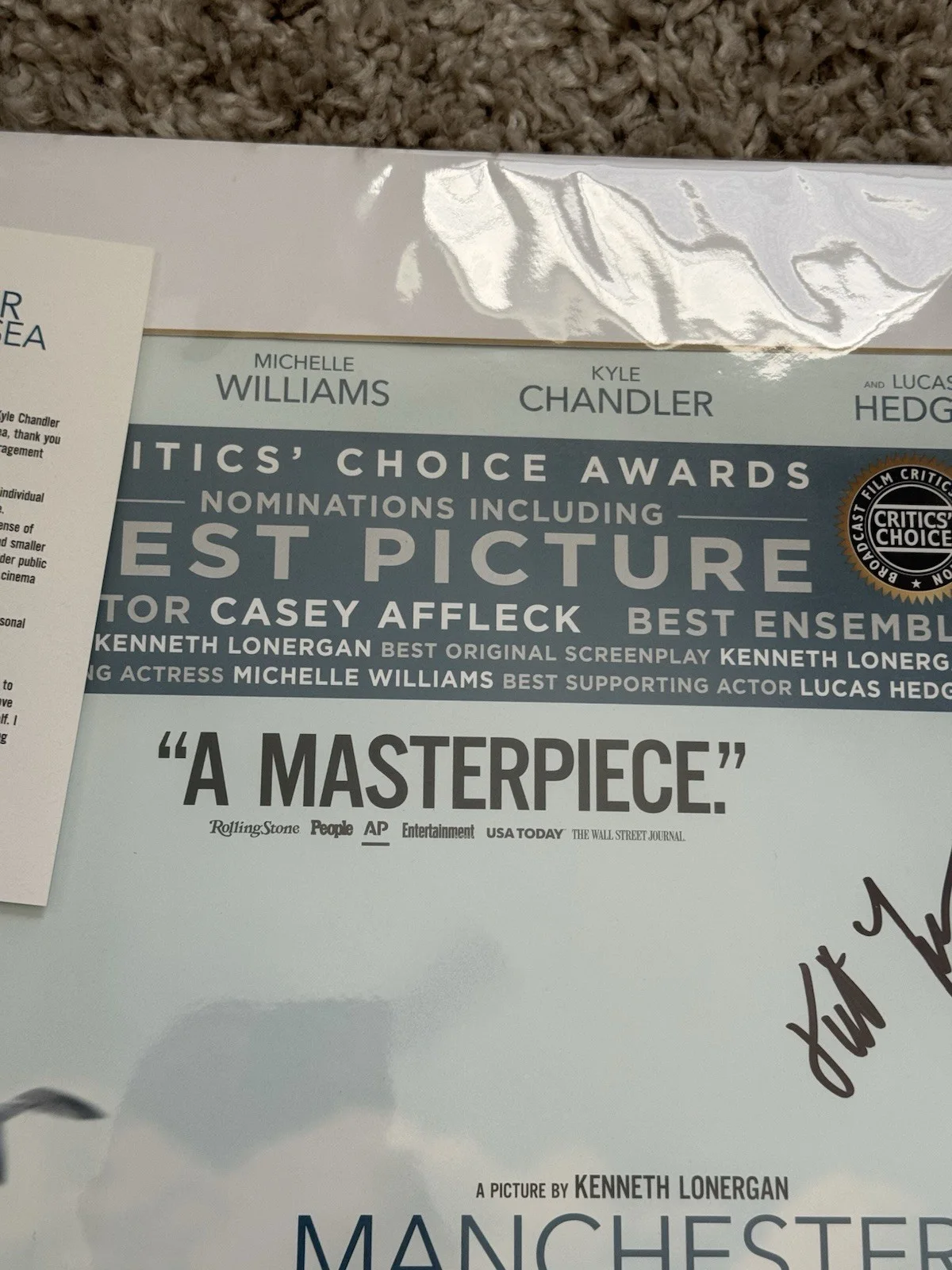 Manchester by the Sea BFCA Critics Choice Poster SIGNED Kenneth Lonergan +Letter, изображение 4