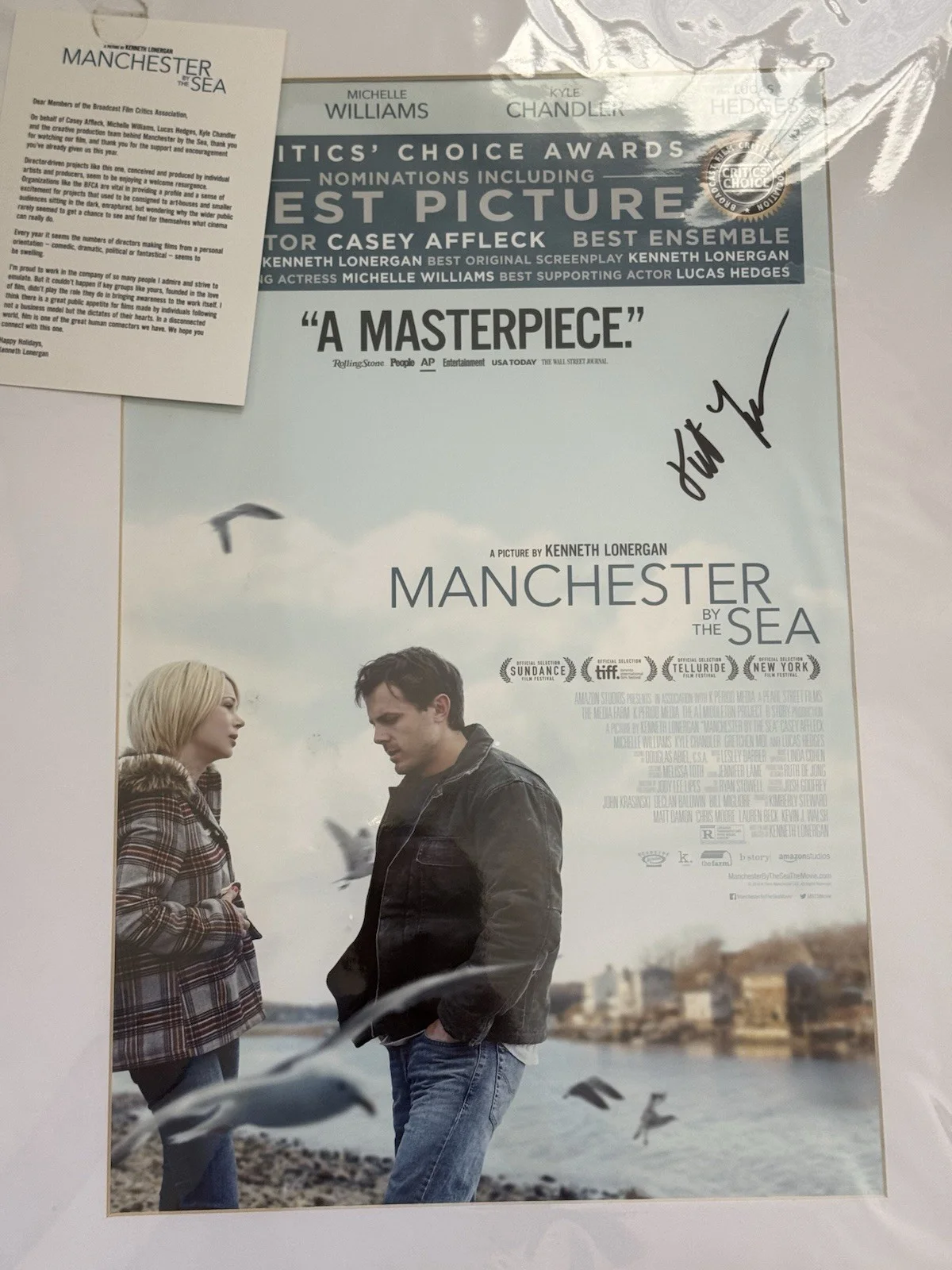 Manchester by the Sea BFCA Critics Choice Poster SIGNED Kenneth Lonergan +Letter, изображение 5