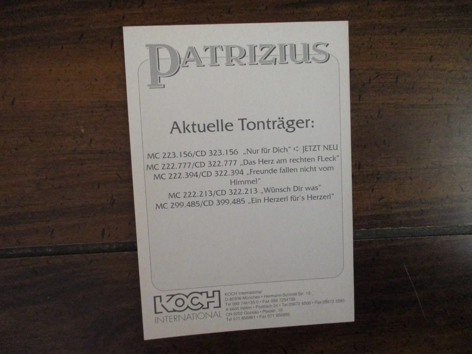 PATRIZIUS(S'vogerl Auf'm Baum/Fliege Mit Mir)Signed 4 x6 Glossy Color Photo/Card, image 3