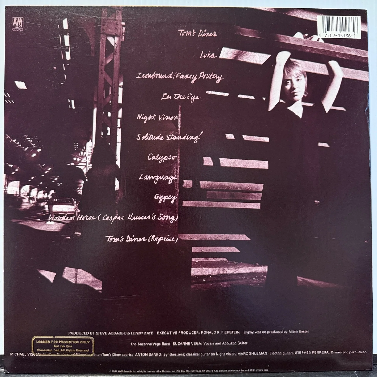 AUTOGRAPHED - SUZANNE VEGA "Solitude Standing" TRANSLUCENT vinyl record US PROMO, image 3