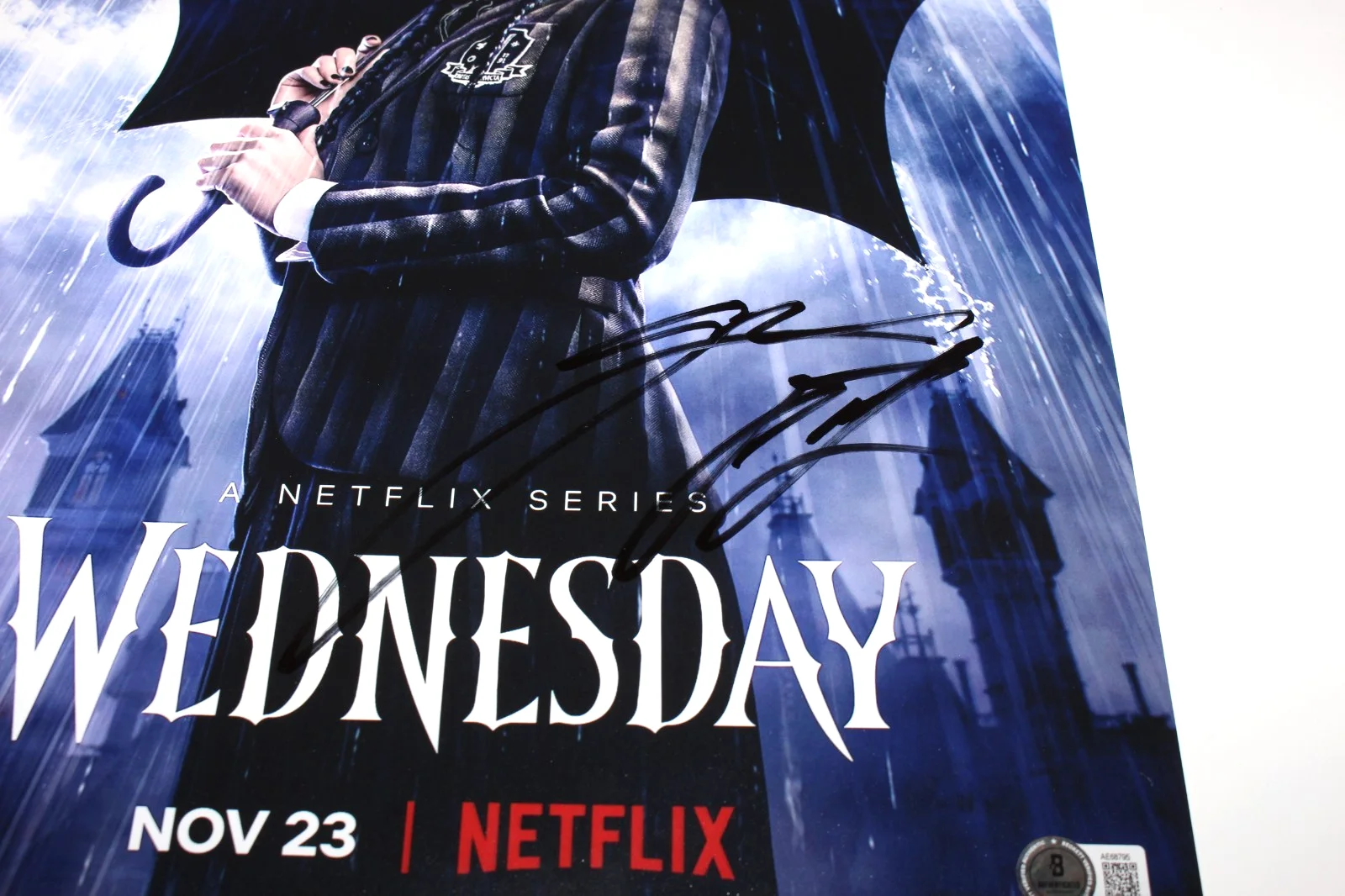 JENNA ORTEGA SIGNED 'WEDNESDAY' 12x18 SHOW POSTER AUTOGRAPH 2 BAS BECKETT COA, image 2