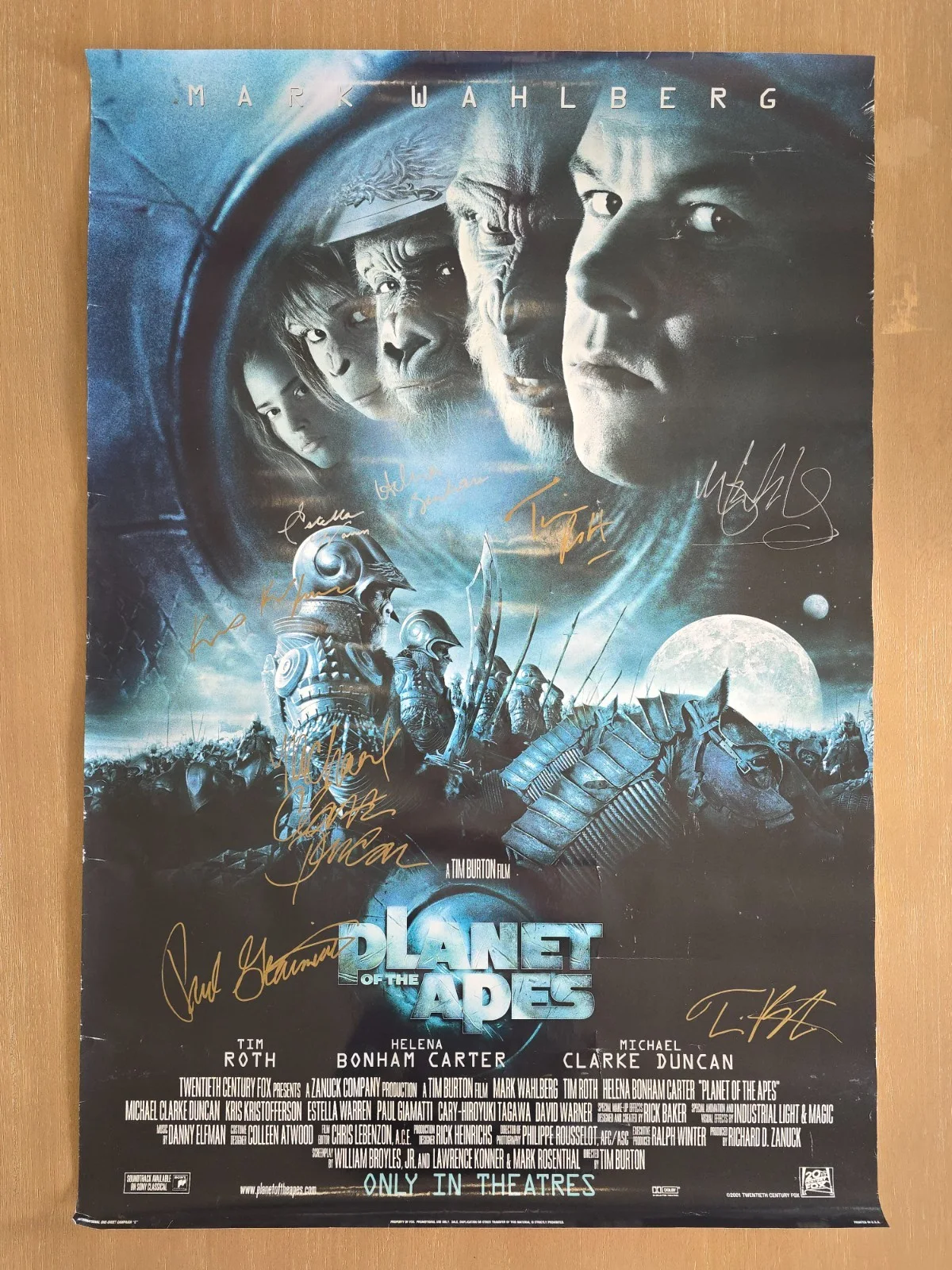 Tim Burton — RARE Planet of the Apes AUTHENTIC AUTOGRAPHED Promo Movie Poster COA Cast Signed