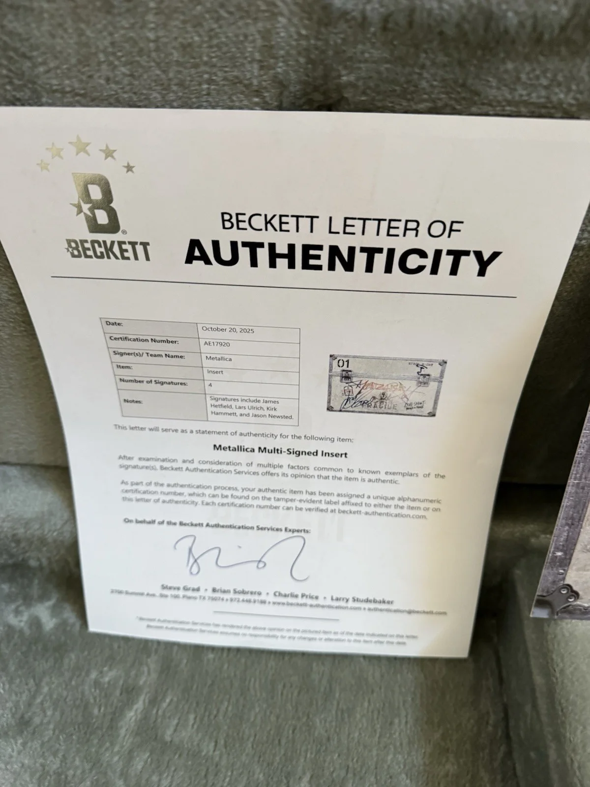 Metallica Signed Binge And Purge Promo Flat And Kirk hammett Signed ESP Guitar, изображение 5
