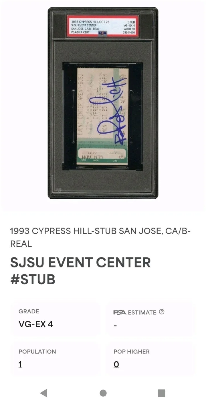 1993 Cypress Hill Concert Ticket Stub B-Real Signed Soul Assassins PSA 4 Auto 10, image 3