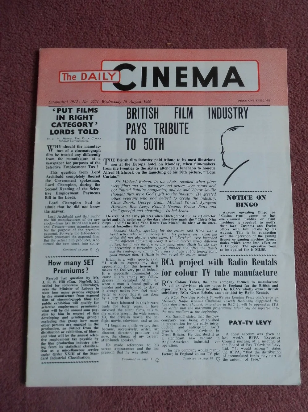 ALFRED HITCHCOCK, MICHAEL POWELL in 1966 UK trade mag, image 2