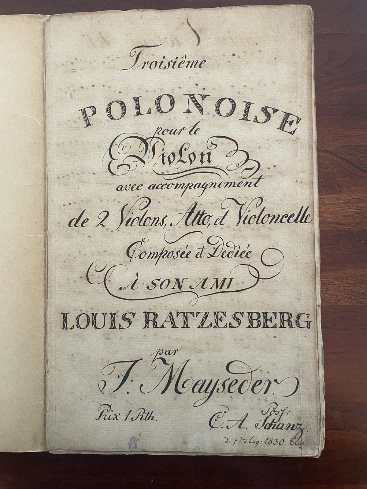 1830 Polonaise Violin Solo Mayseder Schanz 5 Parts Music Manuscript Ratzesberg, изображение 5