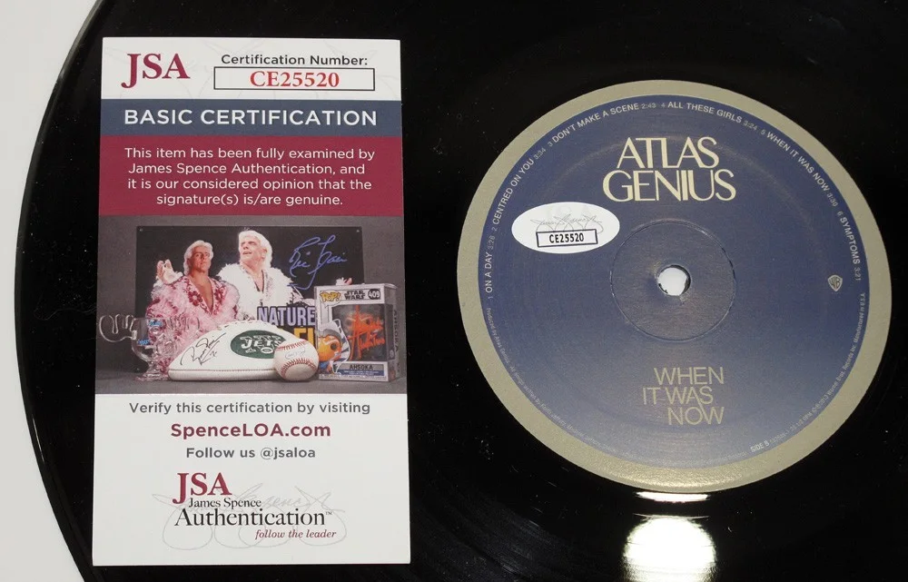 ATLAS GENIUS - Keith Jeffery, Mike Jeffery — ATLAS GENIUS signed "WHEN IT WAS NOW" Vinyl Record EXACT PROOF Trojans JSA COA, image 3