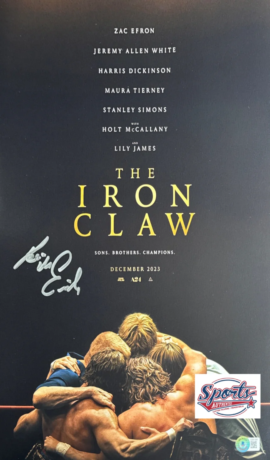 Kevin Von Erich — Kevin Von Erich Signed 12x18 The Iron Claw Movie Poster BAS BJ001936