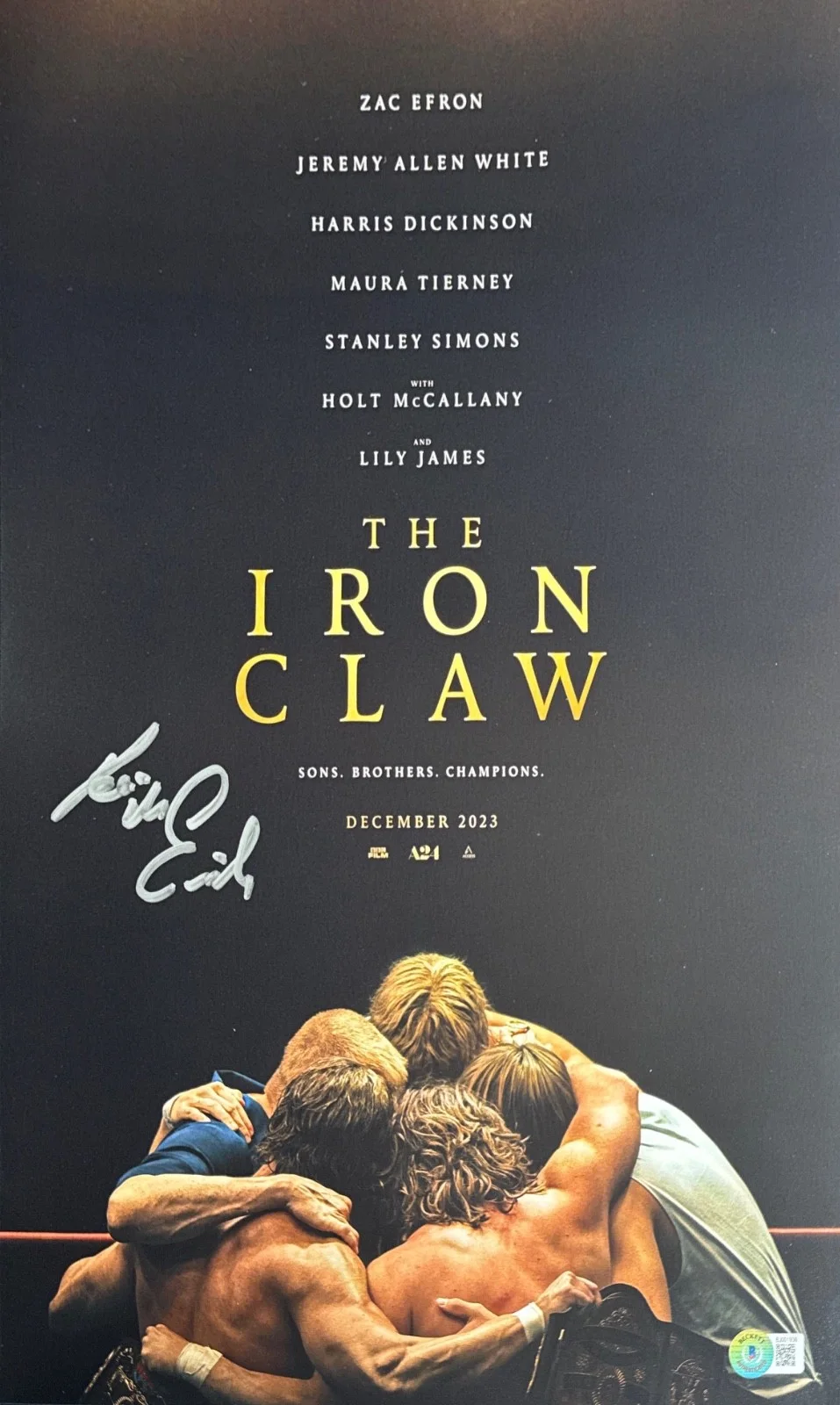 Kevin Von Erich — Kevin Von Erich Signed 12x18 The Iron Claw Movie Poster BAS BJ001936, изображение 2