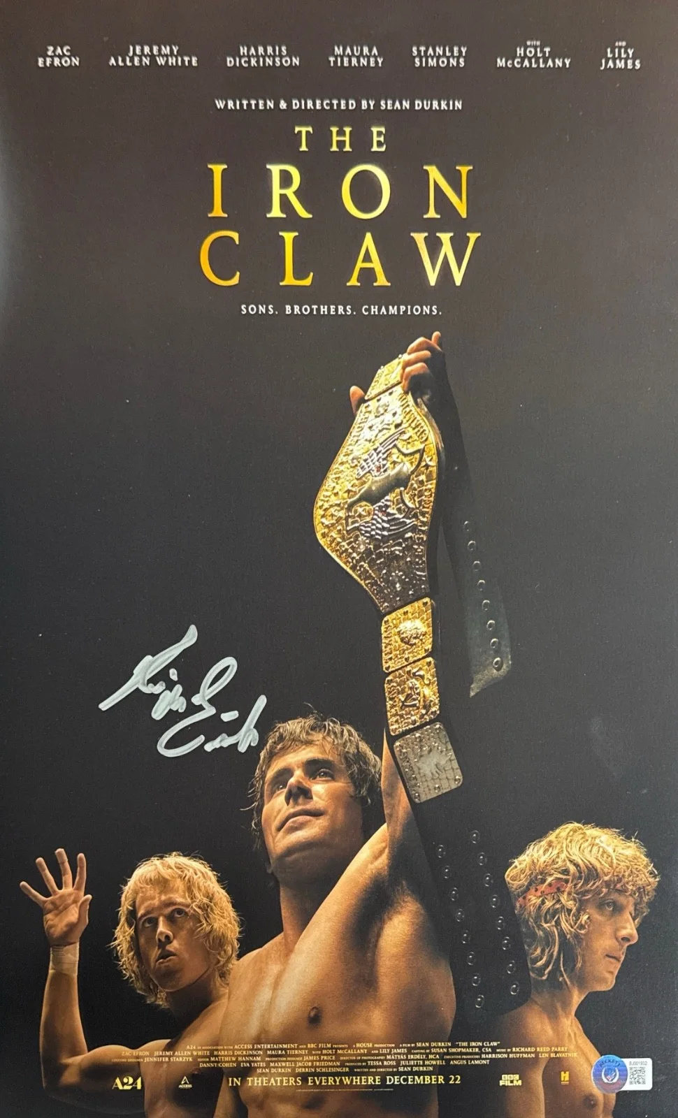 Kevin Von Erich — Kevin Von Erich Signed 12x18 The Iron Claw Movie Poster BAS BJ001932, изображение 2