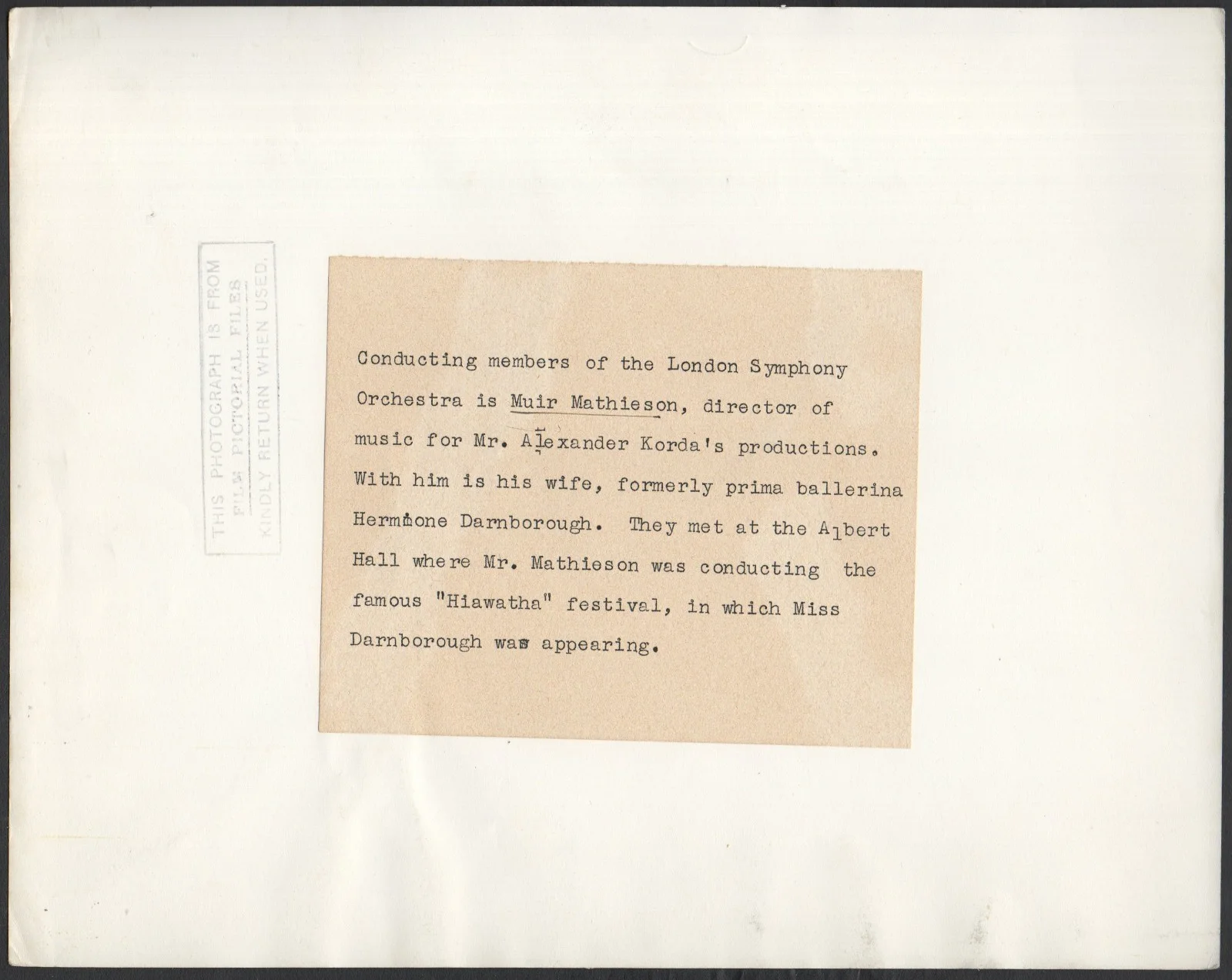 MUIR MATHESON & HERMIONE DARNBOROUGH composer conductor 10x8 STILL #PUB912, image 2