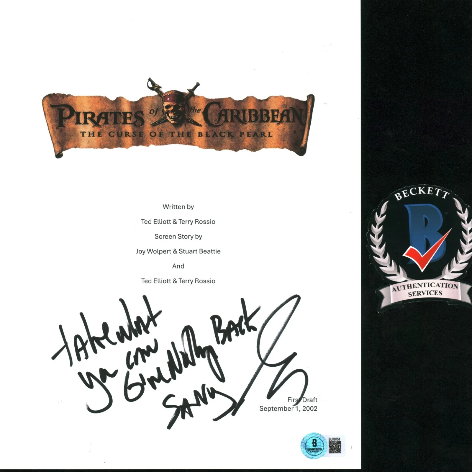 gore verbinski — GORE VERBINSKI SIGNED AUTOGRAPH PIRATES OF THE CARIBBEAN FULL MOVIE SCRIPT