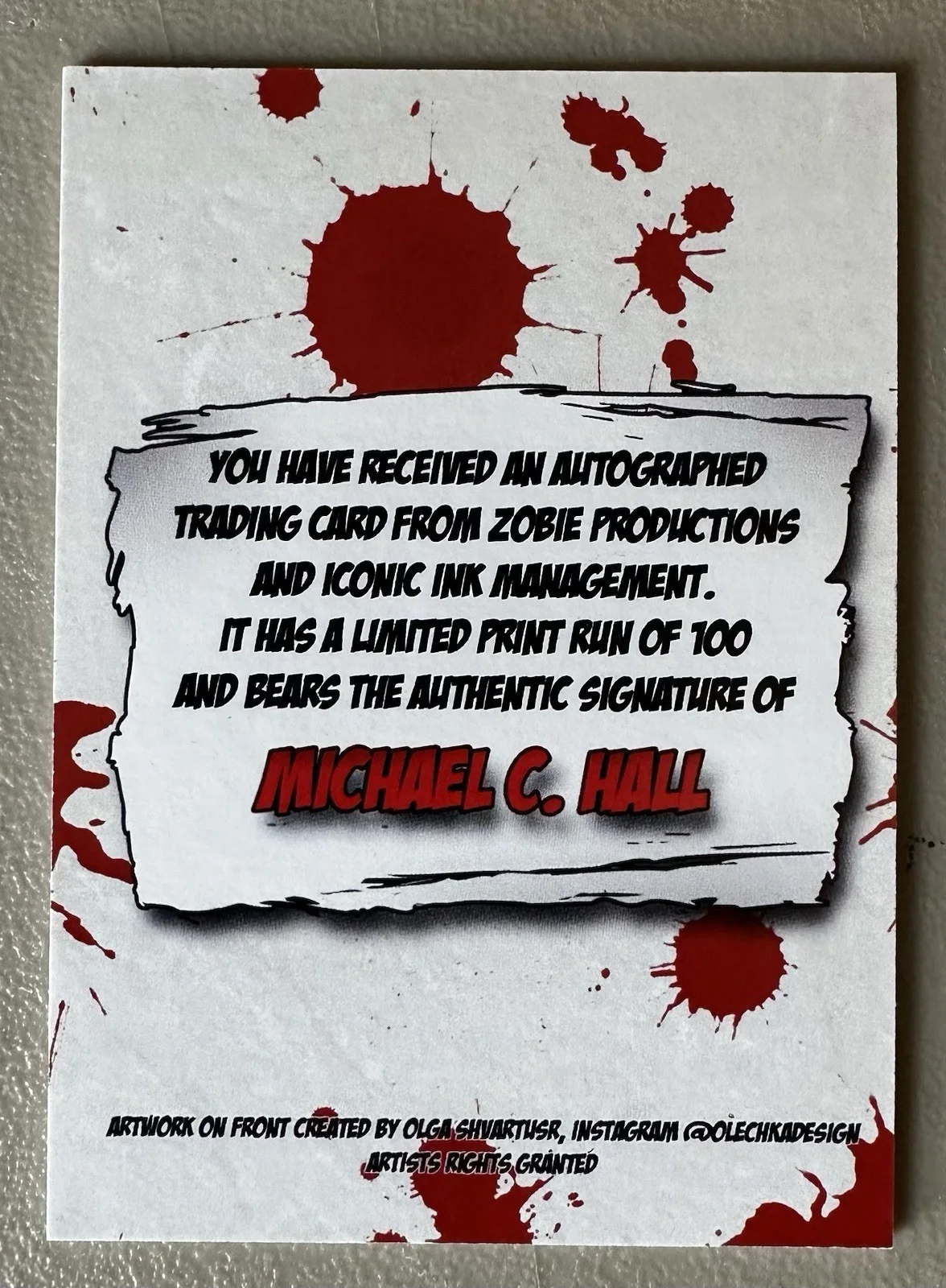 Michael C Hall Custom Limited Autographed Card Signed, Dexter, image 2