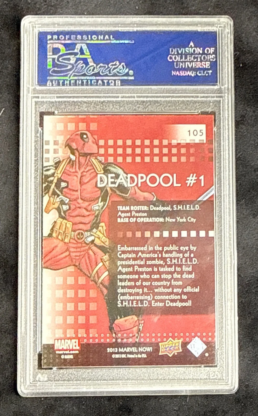 Stan Lee — Stan Lee Signed 2014 Marvel Now Deadpool #1 Card #105 PSA 83549179, image 2