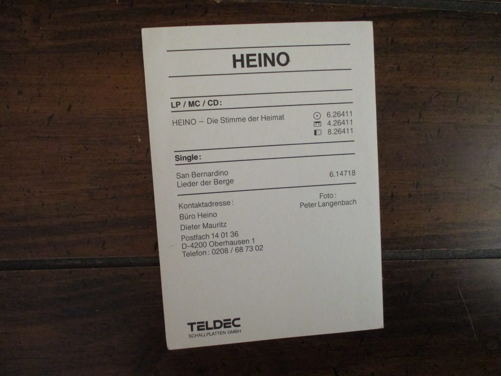 HEINO (KRAMM)(The Swiss Maiden/Blue Blooms The Gentian)Signed 6 X 4 Color Photo, изображение 2