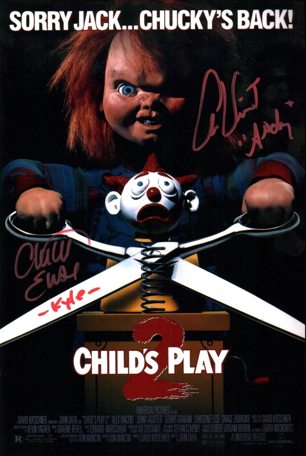 ALEX VINCENT CHRISTINE ELISE — Child's Play 2 8x12 Signed x2 Vincent, Elise Photo Poster JSA Certified Auto