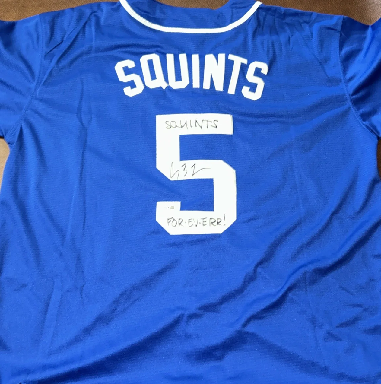 Chauncey Leopardi — Chauncey Leopardi Sandlot Signed Jersey JSA COA W/ Squints Inscription Proof, image 2