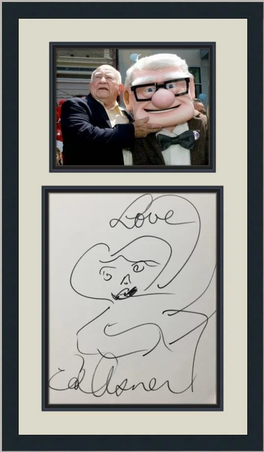 Ed Asner — Edward Asner Actor Signed Celebrity Art Self-Portrait Custom Framed JSA, image 2