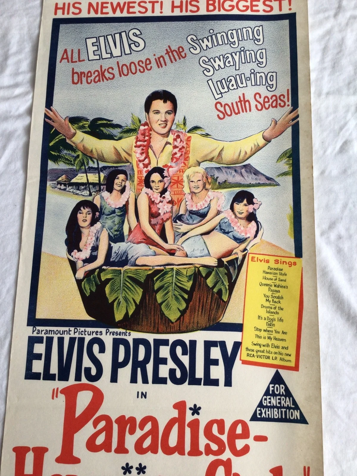 Paradise Hawaiian Style Elvis Presley original Australian Daybill movie poster, изображение 3