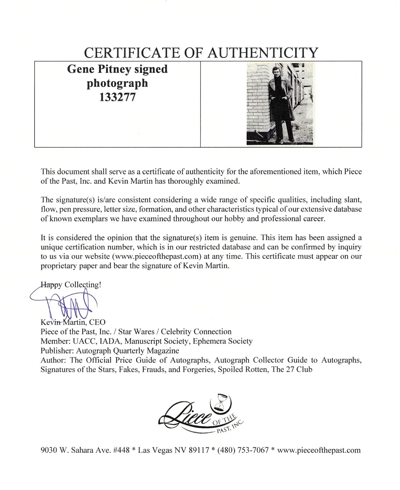 Gene Pitney — Gene Pitney signed 8x10 with UACC COA "Town Without Pity", "LIBERTY VALANCE", image 3