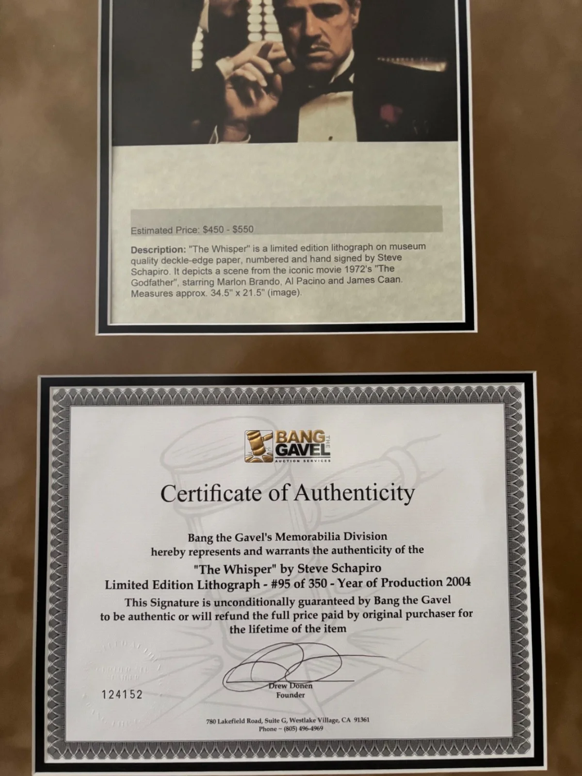 Steve Shapiro — The Godfather Movie Poster "The Whisper" XL S. Shapiro Signed/Numbered/Framed, изображение 4