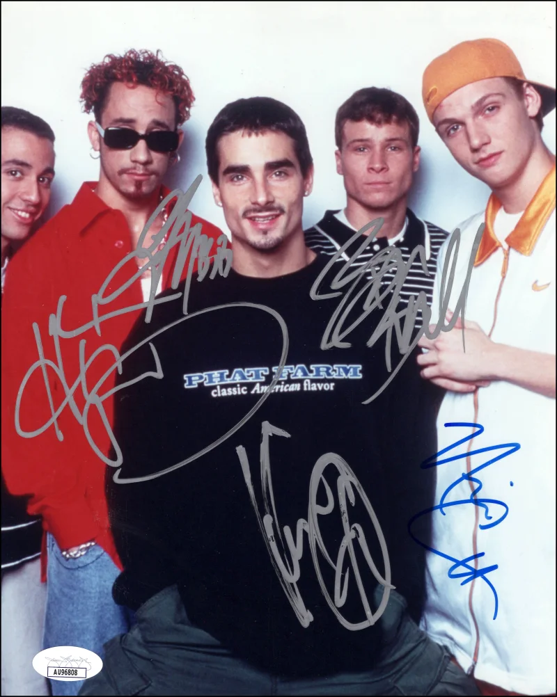 Nick Carter, Howie Dorough, AJ McLean, Brian Littrell, Kevin Rich — Backstreet Boys Full Band Signed Autograph 8x10 Photo - Nick Carter + w/ JSA COA