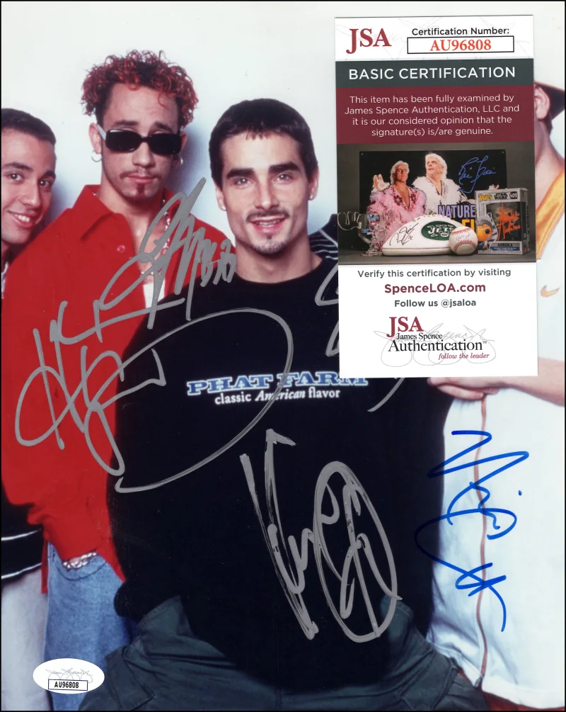 Nick Carter, Howie Dorough, AJ McLean, Brian Littrell, Kevin Rich — Backstreet Boys Full Band Signed Autograph 8x10 Photo - Nick Carter + w/ JSA COA, image 2
