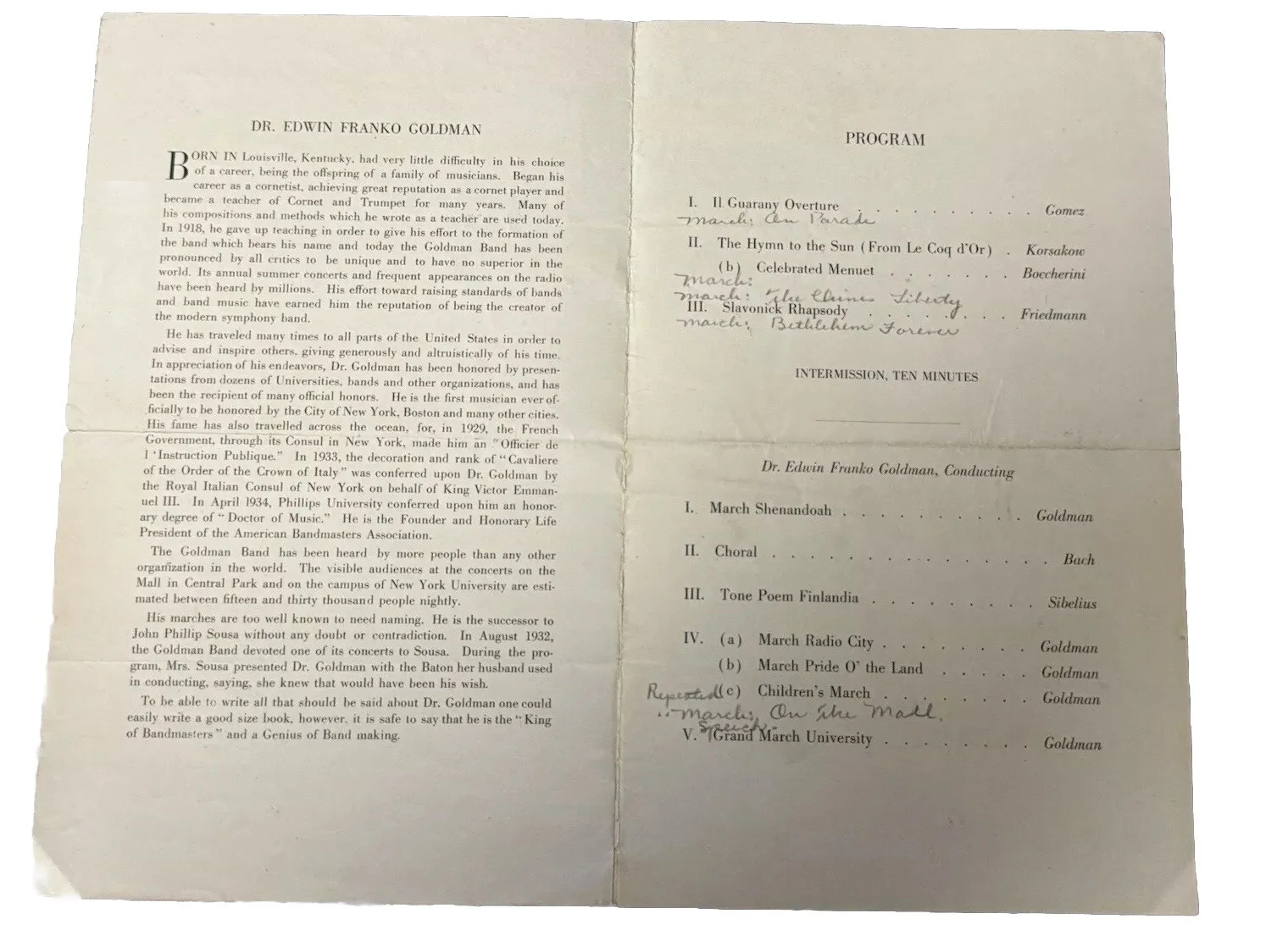 Vintage 1935 Signed Program of Composer & Conductor Edwin Franko Goldman Musical, изображение 3