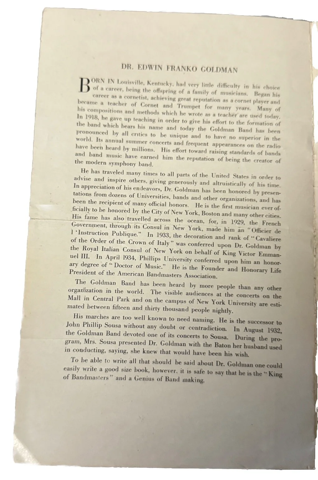 Vintage 1935 Signed Program of Composer & Conductor Edwin Franko Goldman Musical, изображение 4