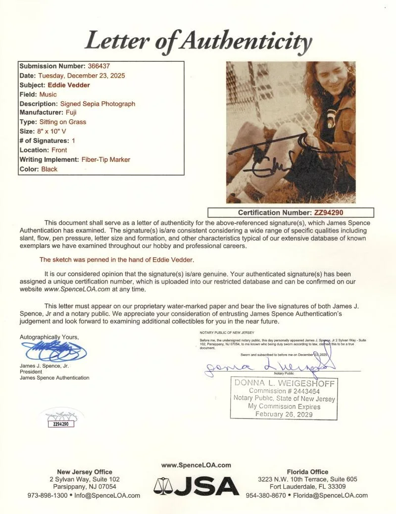 Eddie Vedder — Eddie Vedder Pearl Jam Signed Autograph 8x10 Photo Original Art Wave Sketch JSA, image 3