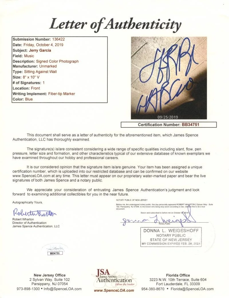 Jerry Garcia — Jerry Garcia Grateful Dead Signed Autograph 8x10 Photo - Live/Dead w/ JSA COA, image 2